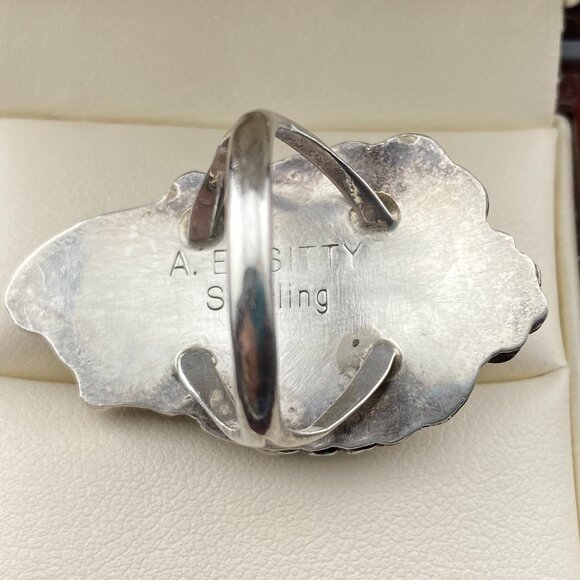 RARE Vtg. Native American Navajo A. EDSITTY Abalone Ring Size 8 Sterling Silver - Picture 9 of 16